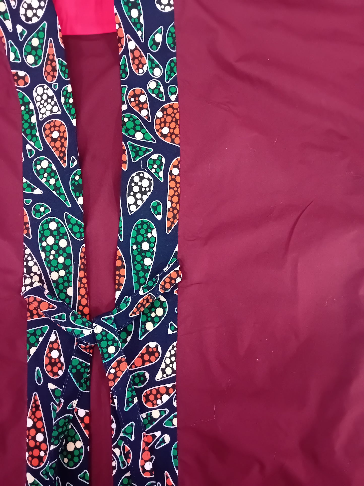 Hand Embroided Oneo Of a Kind Burgundy and African Printed Kimono