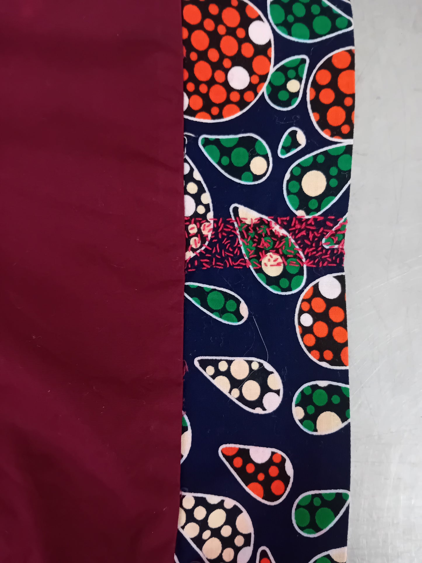 Hand Embroided Oneo Of a Kind Burgundy and African Printed Kimono