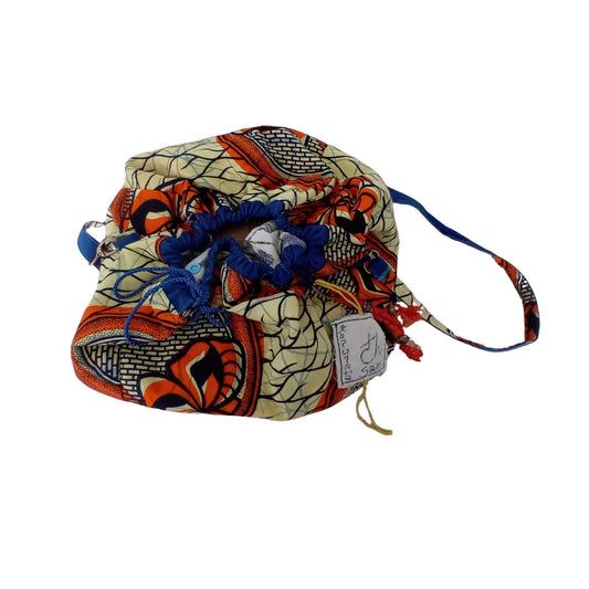 One-of-a-Kind Beige and Orange African Print Rice Bag with blue details