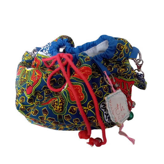 Unique Zero-Waste blue red and yellow African Print Rice Bag