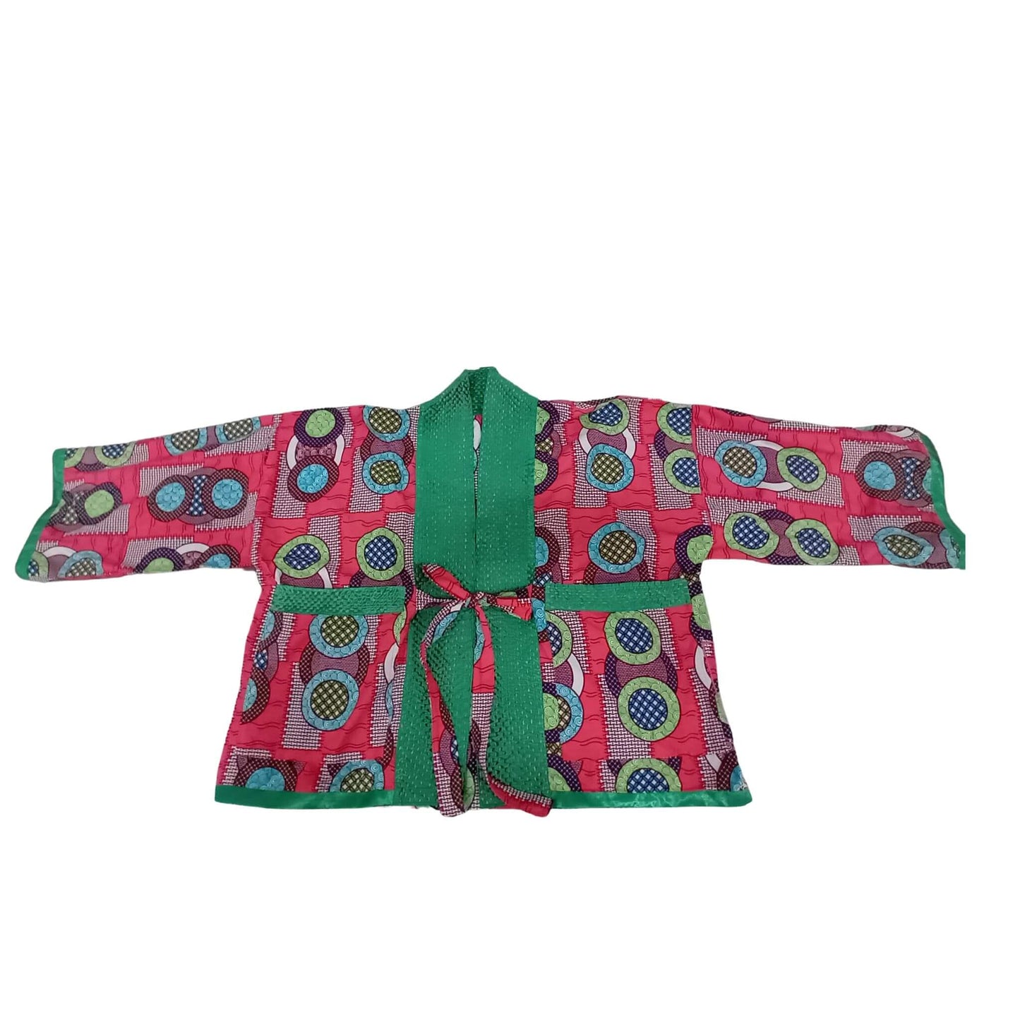 Pink & Green Kimono with Handcrafted Sashiko