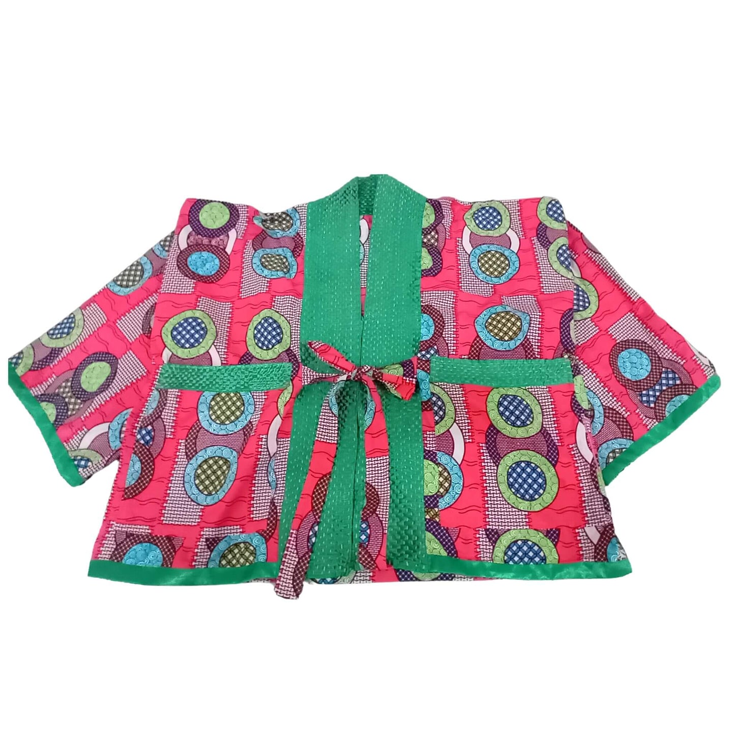 Pink & Green Kimono with Handcrafted Sashiko