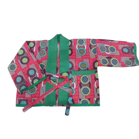 Pink & Green Kimono with Handcrafted Sashiko