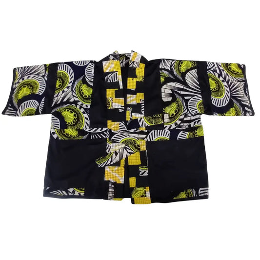 Handmade Zero-Waste Kimono – Bold African Print with Boro-Inspired Collar