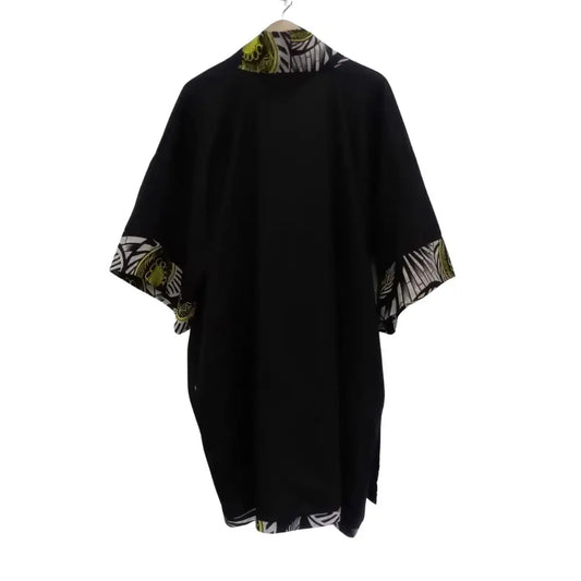 One of a Kind Handmade Black Kimono with African Print Details