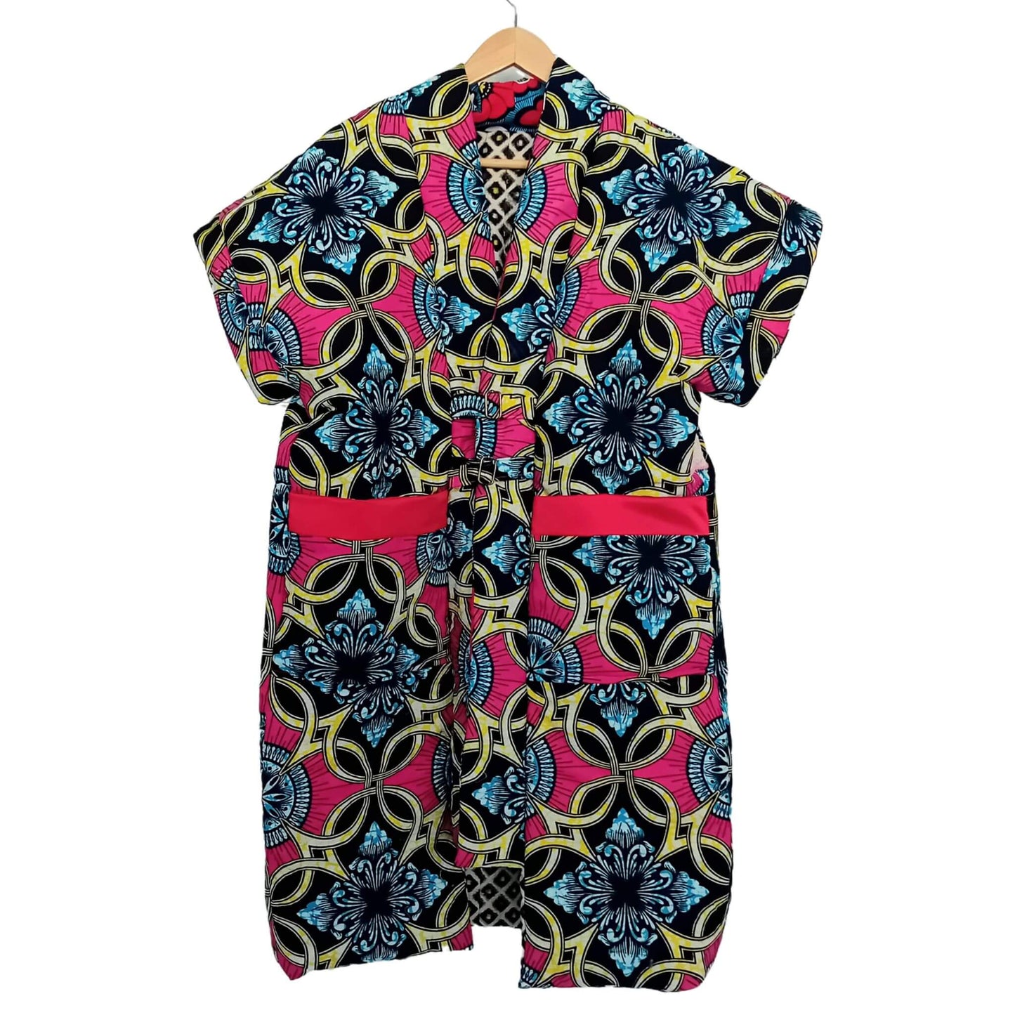 Reversible kimono vest with African fabric and vintage Japanese silk