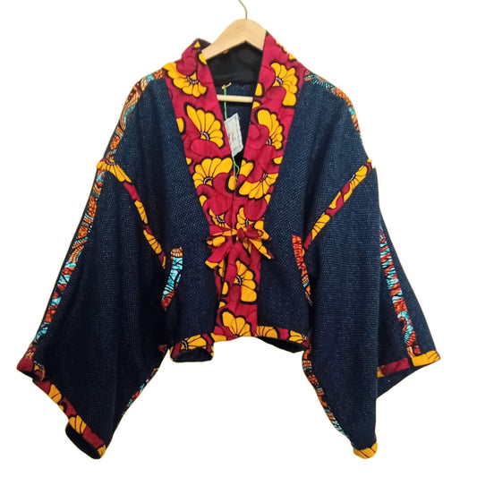 Black & Blue Wool Kimono
