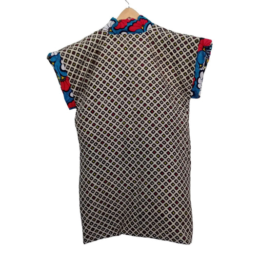 Reversible kimono vest with African fabric and vintage Japanese silk