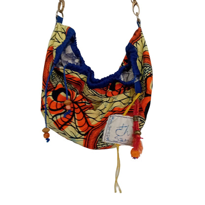 One-of-a-Kind Beige and Orange African Print Rice Bag with blue details