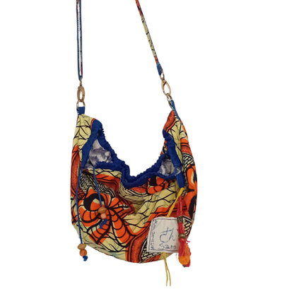 One-of-a-Kind Beige and Orange African Print Rice Bag with blue details