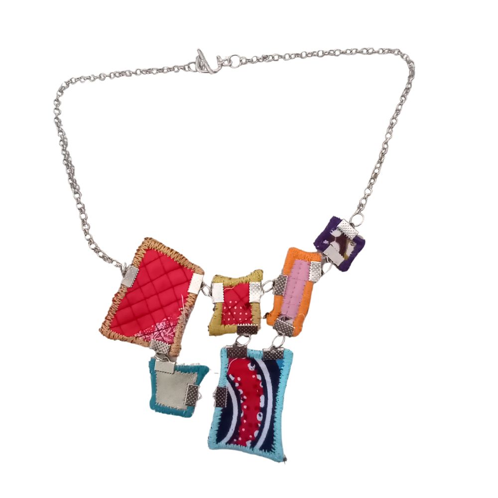 Reversible Handmade Necklace – African Fabric & Silver Chain