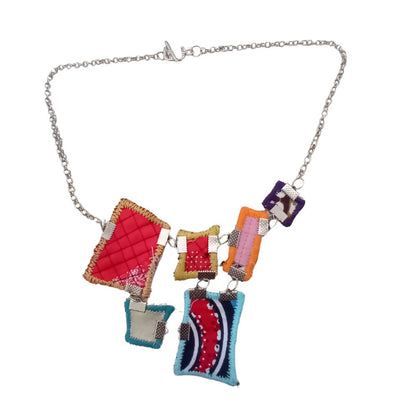 Reversible Handmade Necklace – African Fabric & Silver Chain