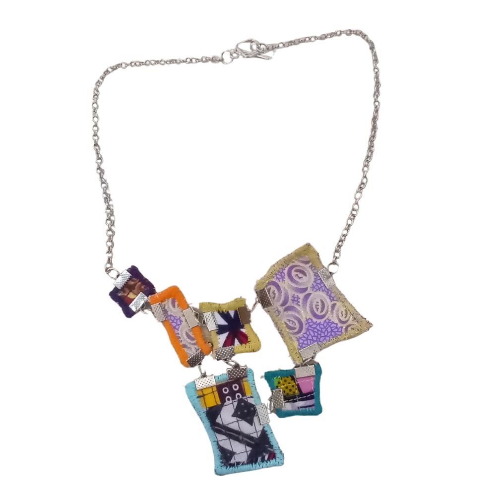 Reversible Handmade Necklace – African Fabric & Silver Chain