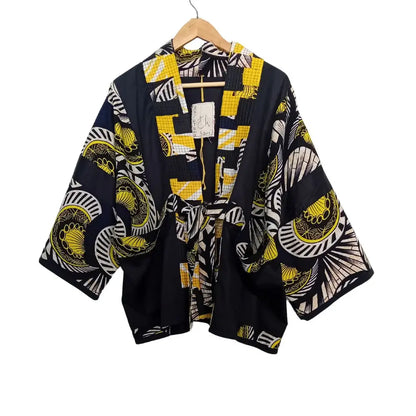 Handmade Zero-Waste Kimono – Bold African Print with Boro-Inspired Collar