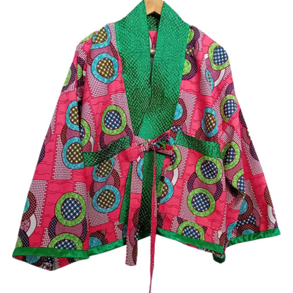Pink & Green Kimono with Handcrafted Sashiko