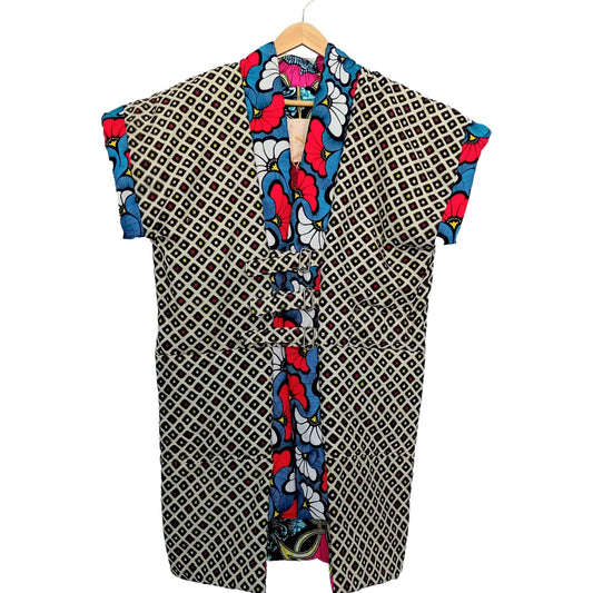 Reversible kimono vest with African fabric and vintage Japanese silk