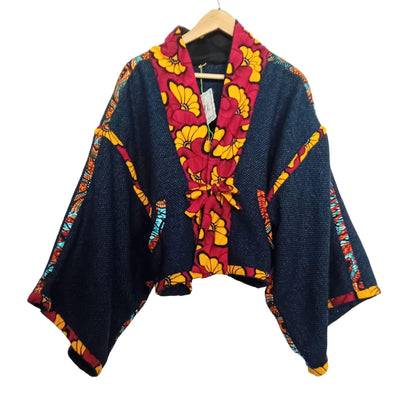 Black & Blue Wool Kimono