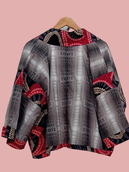 Grey Red and black kimono