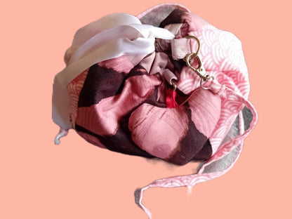 Smal Africanprinted and Seigaiha  rice bag - komebukuro