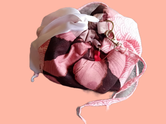 Smal Africanprinted and Seigaiha  rice bag - komebukuro