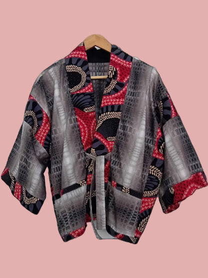 Grey Red and black kimono