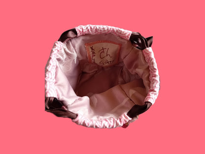 Smal pink and brown Africanprinted rice bag - komebukuro